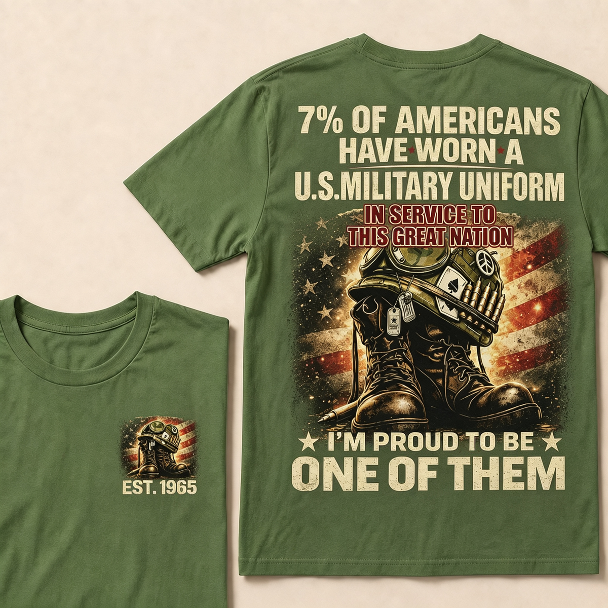 7% of Americans have worn a U.S. military uniform In service to this great nation I’m proud to be one of them Custom Year T-shirt
