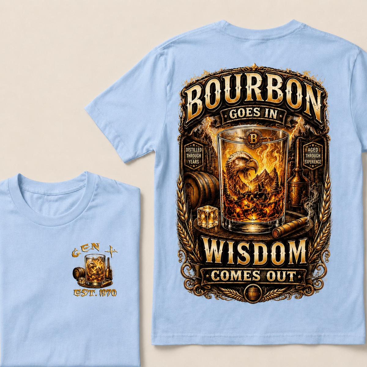 Bourbon Goes In Wisdom Comes Out Custom Year T-shirt