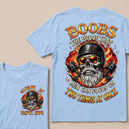 Boobs The Proof That Men Can Focus On Two Things At Once Custom Year T-shirt