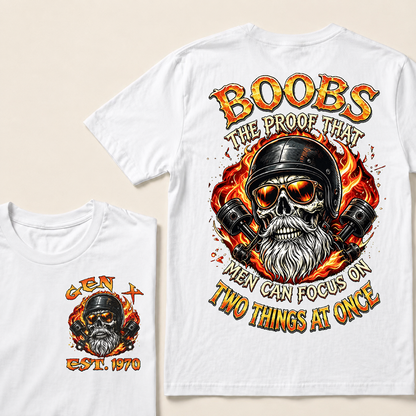 Boobs The Proof That Men Can Focus On Two Things At Once Custom Year T-shirt