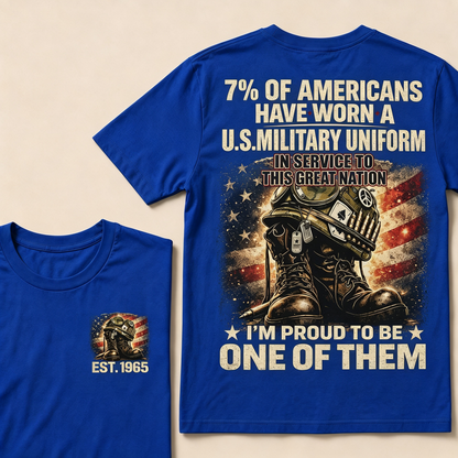 7% of Americans have worn a U.S. military uniform  In service to this great nation  I’m proud to be one of them Custom Year T-shirt