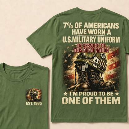 7% of Americans have worn a U.S. military uniform  In service to this great nation  I’m proud to be one of them Custom Year T-shirt