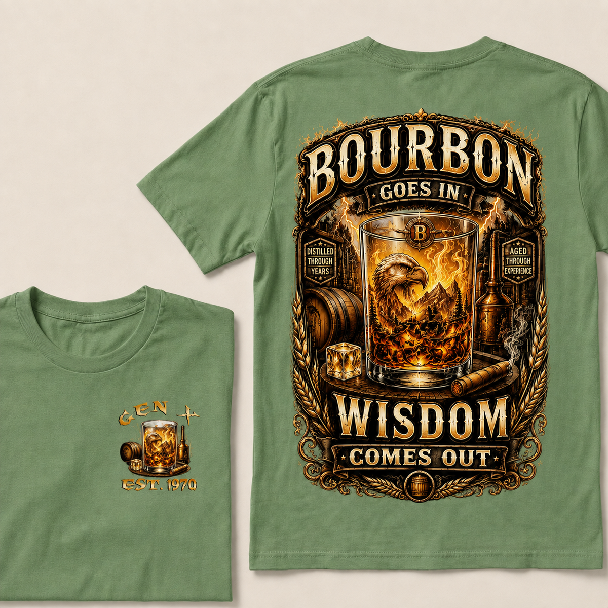 Bourbon Goes In Wisdom Comes Out Custom Year T-shirt