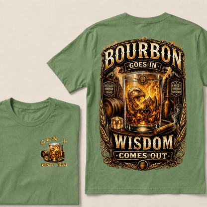 Bourbon Goes In Wisdom Comes Out Custom Year T-shirt