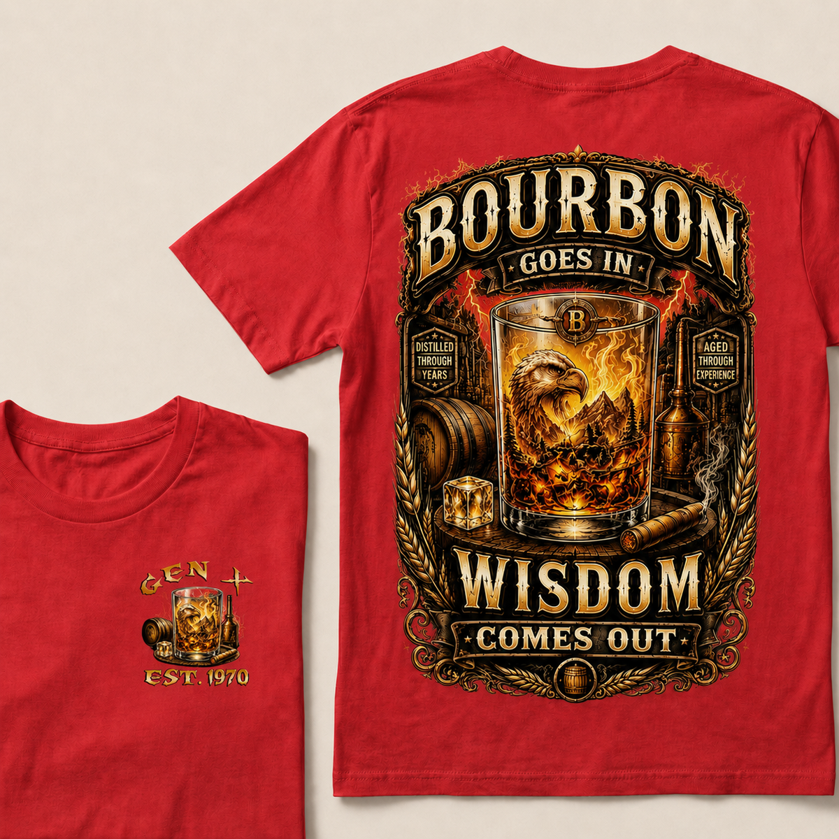 Bourbon Goes In Wisdom Comes Out Custom Year T-shirt
